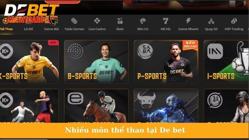 Nhiều môn thể thao tại De bet